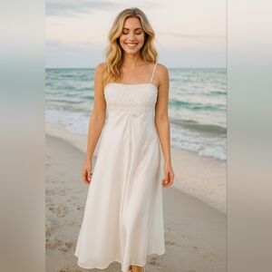 Source Unknown Cream Midi Dress with Spaghetti Straps